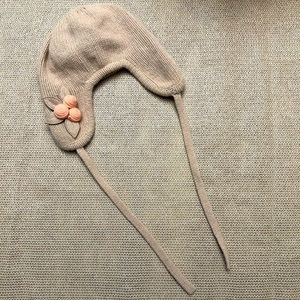 Anthropologie Lambswool/Angora Beanie with Ear Warmers and Chin-tie, Like New